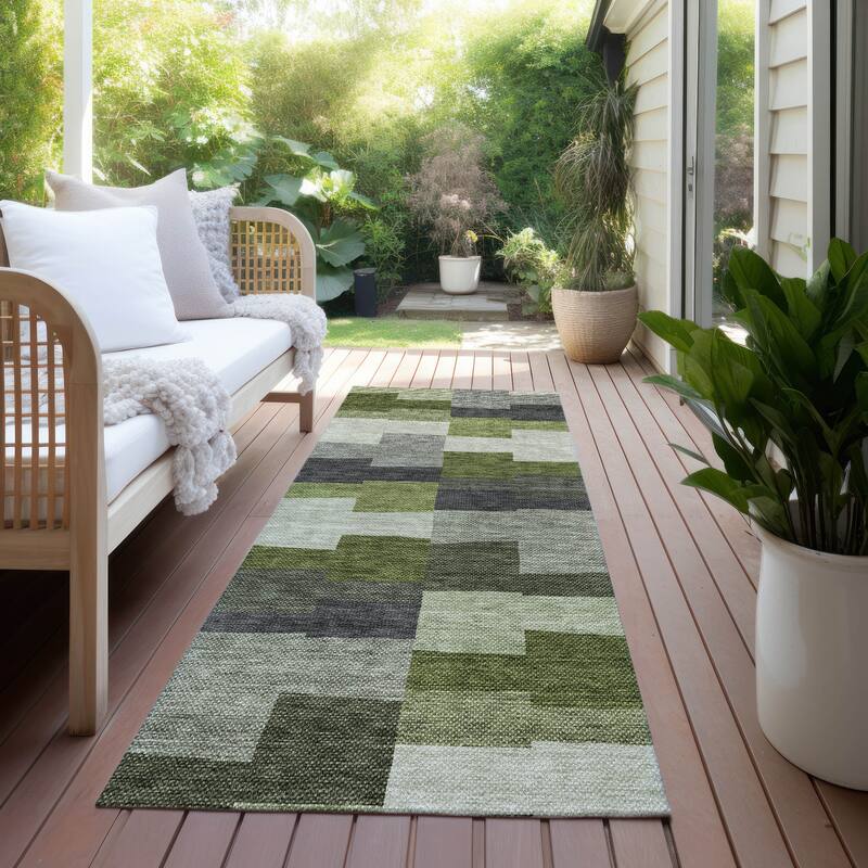 Machine Washable Indoor/ Outdoor Chantille Contemporary Blocks Rug