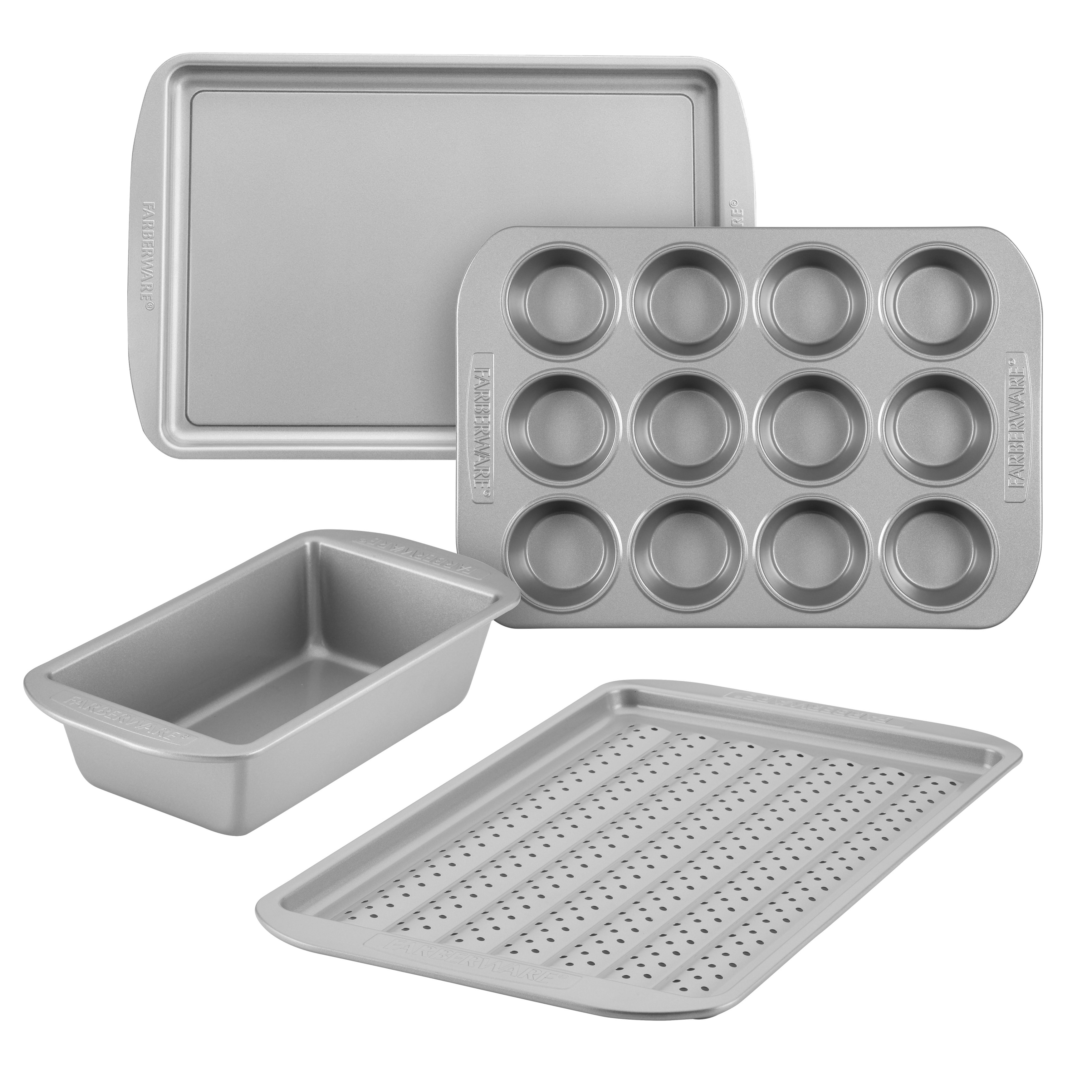 Farberware Nonstick Steel Bakeware Set with Cooling Rack, Baking Pan and  Cookie Sheet Set with Nonstick Bread Pan and Cooling Grid, 10-Piece Set,  Gray