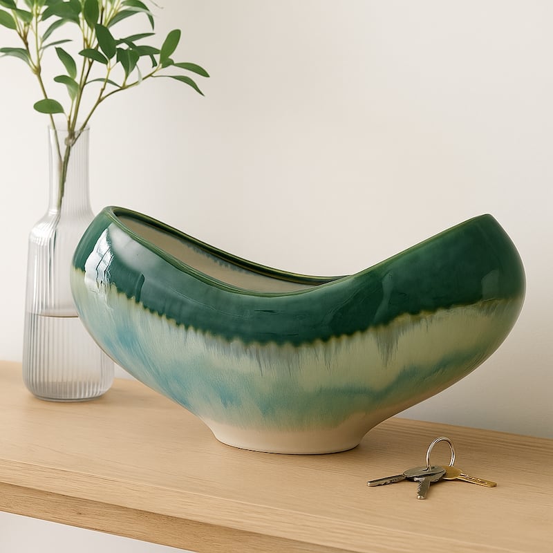 Decorative Ceramic Curve Glazed Ombre Bowl for Home Decor - 15", Multi