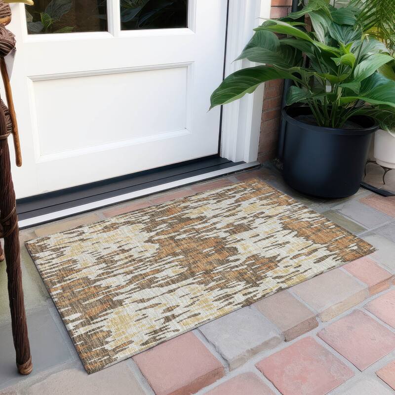 Machine Washable Indoor/ Outdoor Modern Watercolor Chantille Rug