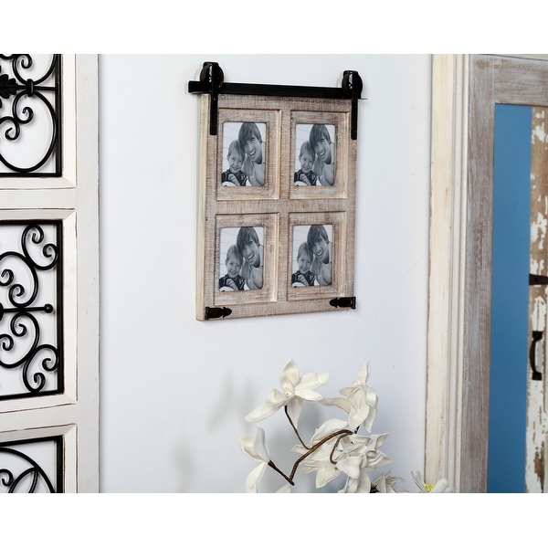 Brown Wooden 4 Slot Wall Photo Frame with Metal Accent 18 x 1 x
