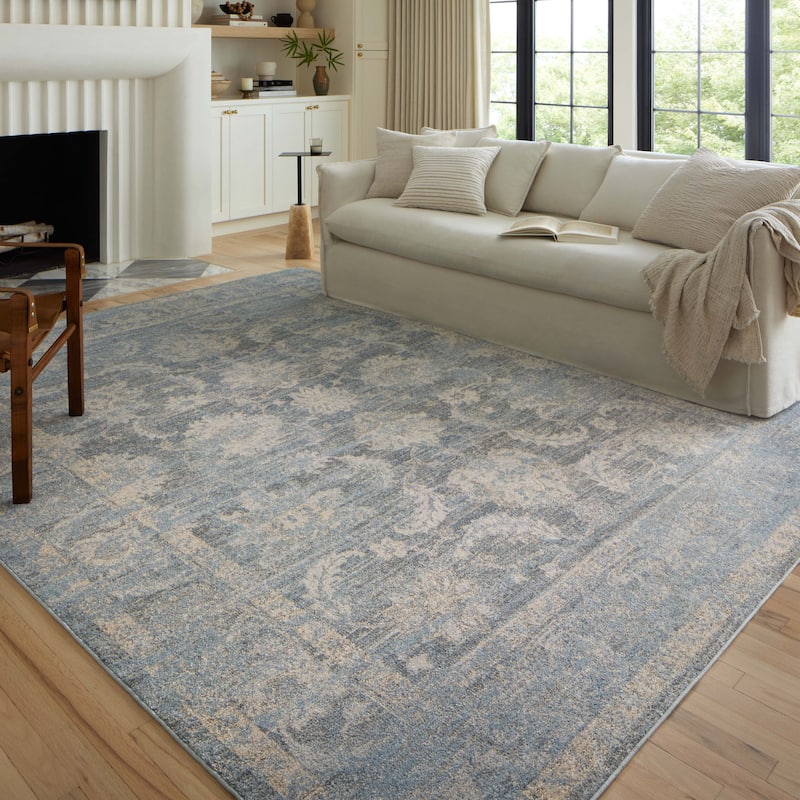 Alexander Home Colette Vintage Whimsical Area Rug - 5' 3" x 5' 3" Round - Sky / Beige