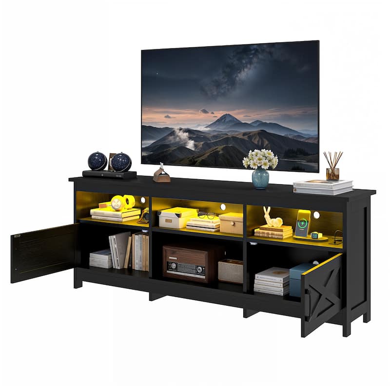 Moasis Farmhouse 70"W TV Stand with LED Lights, Outlets