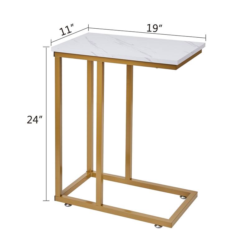 VECELO C-Shaped End Table Small Side Table Sofa Table with Metal Frame C-Shaped Couch Table Nightstand Set of 2