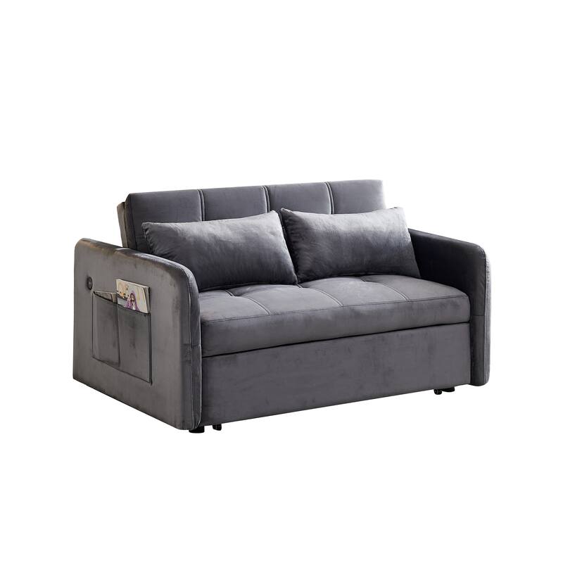 Velvet Pull-Out Sofa Bed 55.5" - Ideal for Living Room and Guests