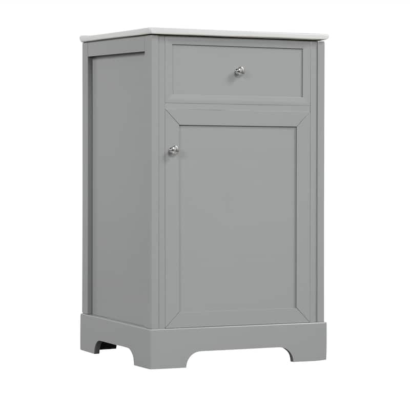 Bathroom Vanity with Ceramic Top Sink, Bathroom Cabinet with Two-Tier Storage, Single Basin Vanity Set with Adjustable Shelves