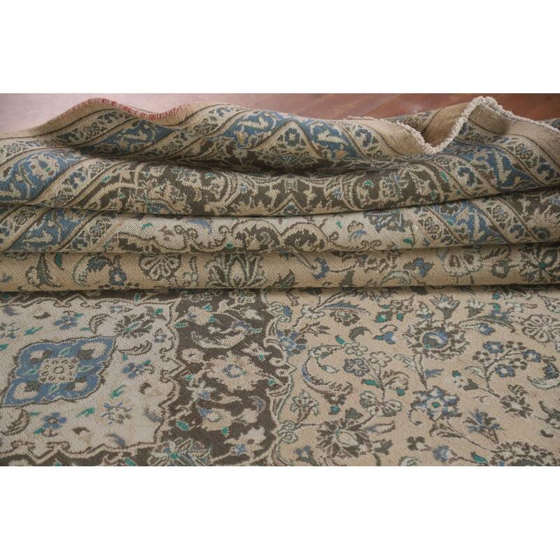 Hand Knotted Oriental 100% Wool Carpet Traditional Floral Peach Mashad Area Rug - 12' 4'' X 9' 5''