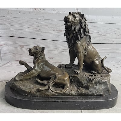 Male And Female Lions African Lion Safari Savannah Bronze Sculpture Statue Art Decor