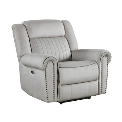 Ben Power Reclining Chair, 41 Inch, Gray Microfiber, Nailhead Trims