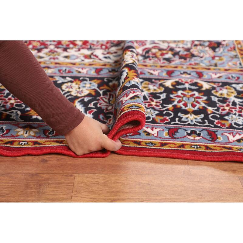 Traditional Red Kashan Turkish Area Rug Floral Machine-Made Carpet - 9'8" x 12'9"