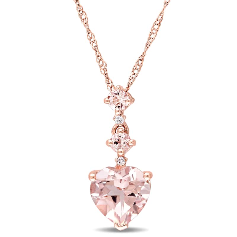 Miadora Signature Collection 14k Rose Gold Morganite and Diamond Accent Graduated Tiered Heart Necklace - Pink
