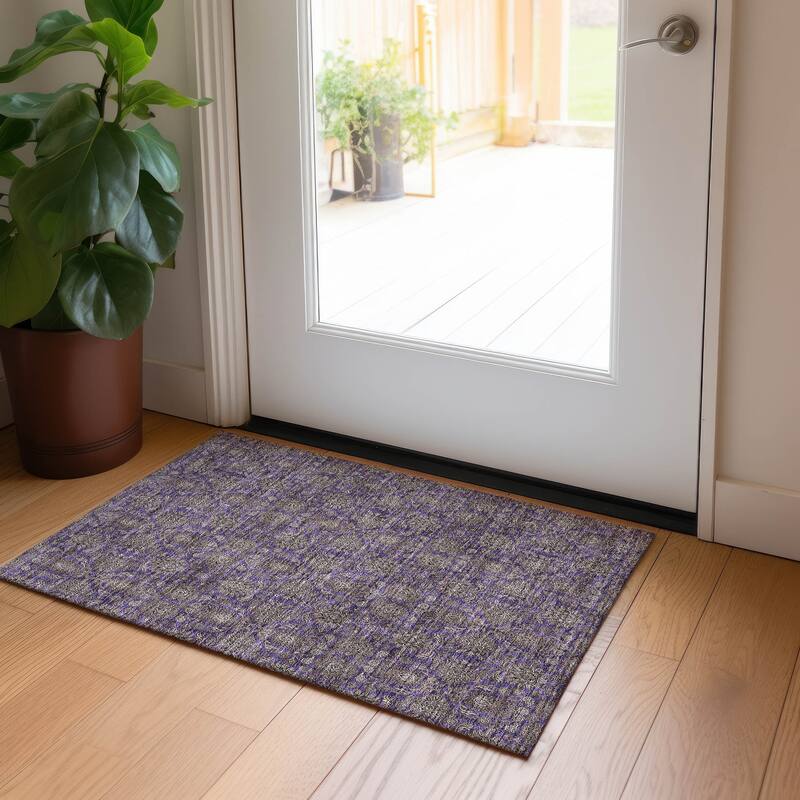 Machine Washable Indoor/ Outdoor Chantille Traditional Floral Rug - Purple - 1'8" x 2'6"