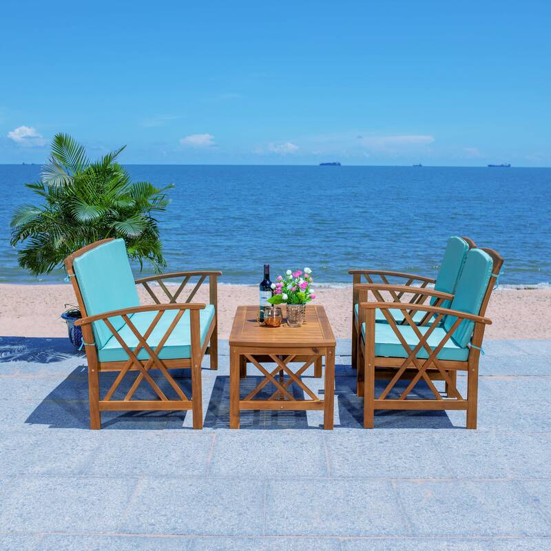 SAFAVIEH Outdoor Fontana 4-piece Acacia Wood Patio Conversation Set