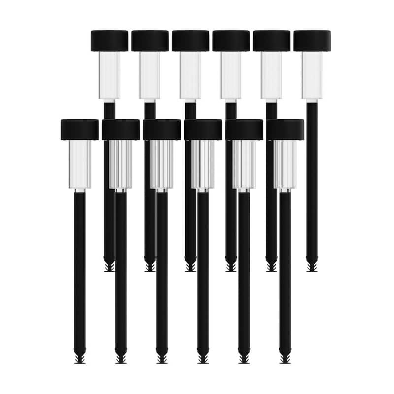 All - Weather Solar Powered Stainless Steel LED Landscaping Lights - Set of 12 - Black