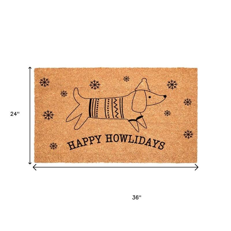HomeRoots 24" X 36" Brown And Black Christmas Dog Outdoor Coir Door Mat - 24.00' X '36.00