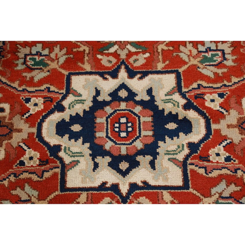 Hand Knotted Oriental 100% Wool Carpet Traditional Medallion Navy Blue & Blues Heriz (serapi) Area Rug - 11' 11'' X 9' 0''
