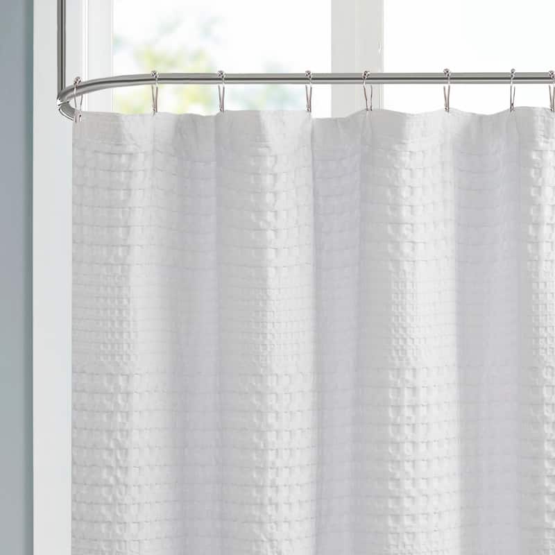 White 100 Cotton Waffle Patterned Shower Curtain