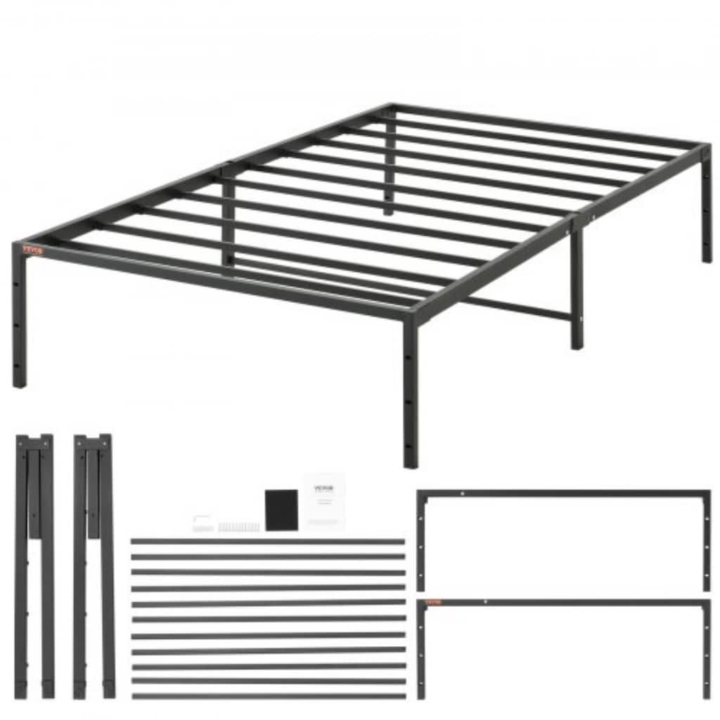 Metal Platform Bed Frame with Steel Slats, No Box Spring Needed