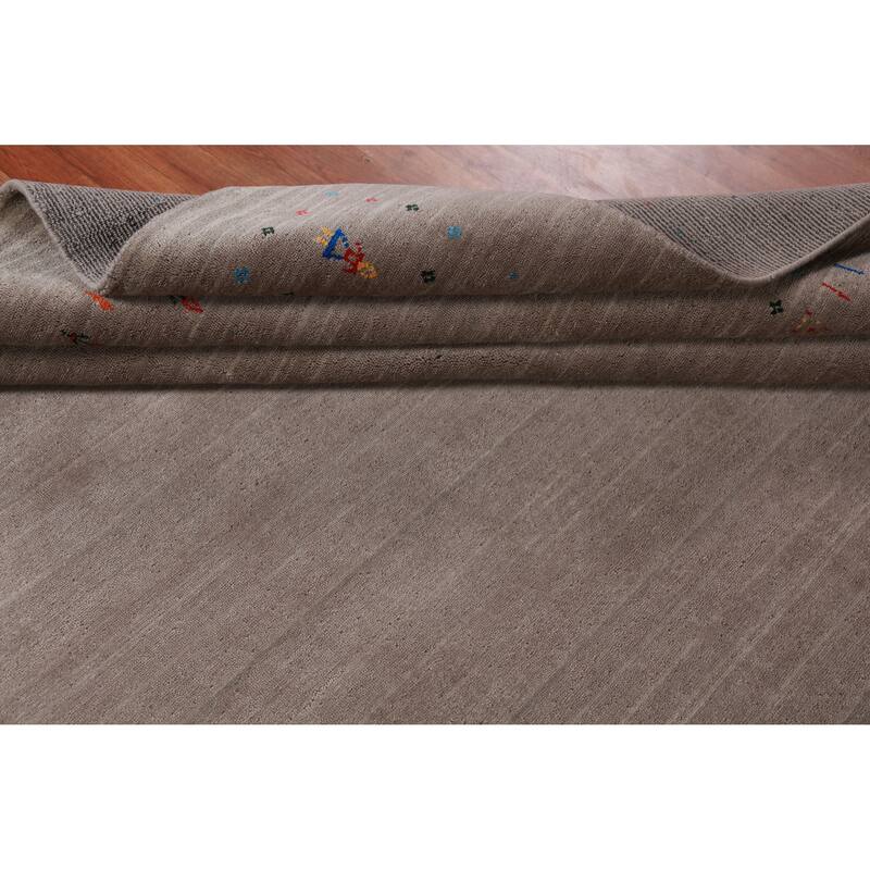 Light Brown Tribal Gabbeh Indian Area Rug Handmade Wool Carpet - 7'11" x 11'7"