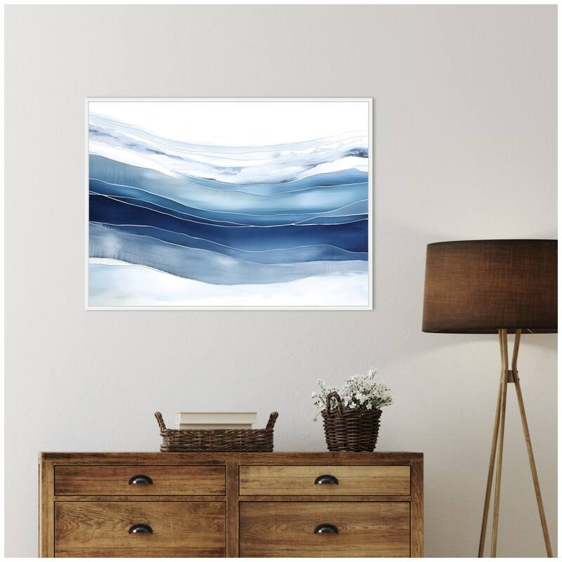 Kate and Laurel Abstract Linear Blues by The Creative Bunch Studio Framed Canvas Wall Art Print