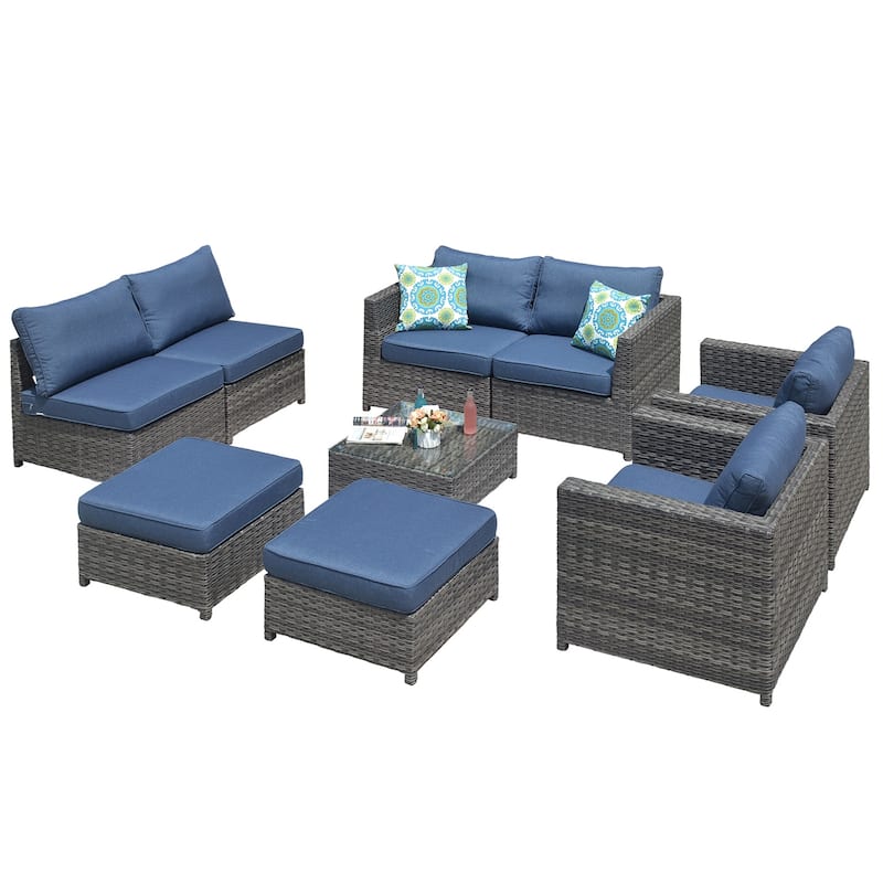 OVIOS Patio Furniture Deep Seat Wicker 9-piece Set