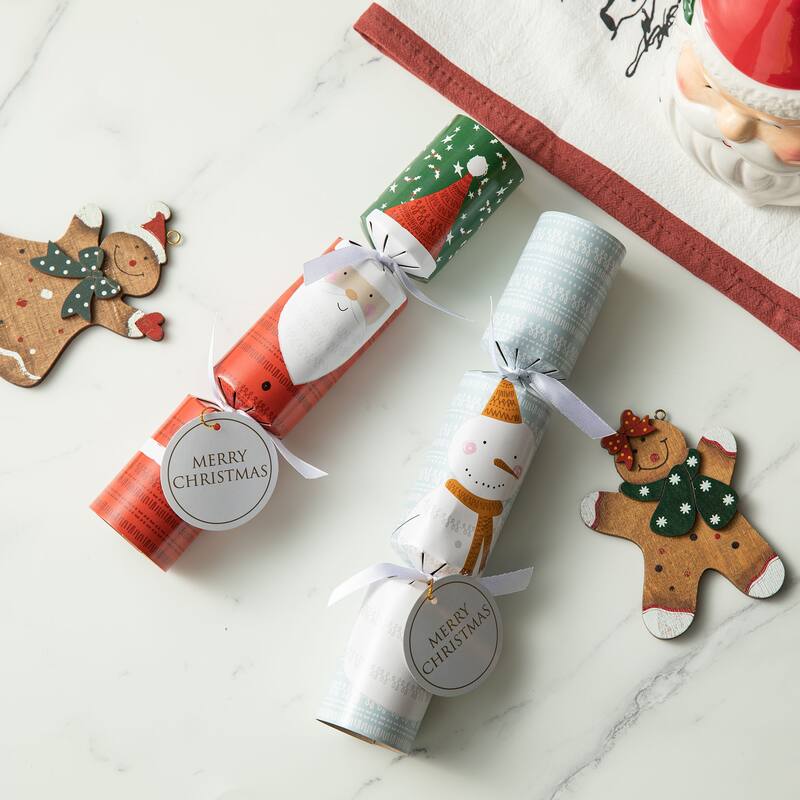 Glitzhome 8 Pack Christmas Santa & Snowman Party Crackers Favor Supplies with Gift Contents for Kids