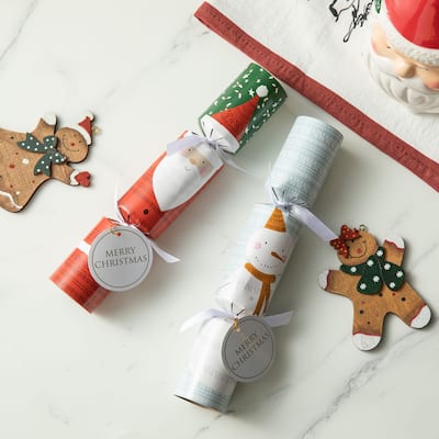 Glitzhome 8 Pack Christmas Santa Snowman Party Crackers Favor Supplies with Gift Contents for Kids