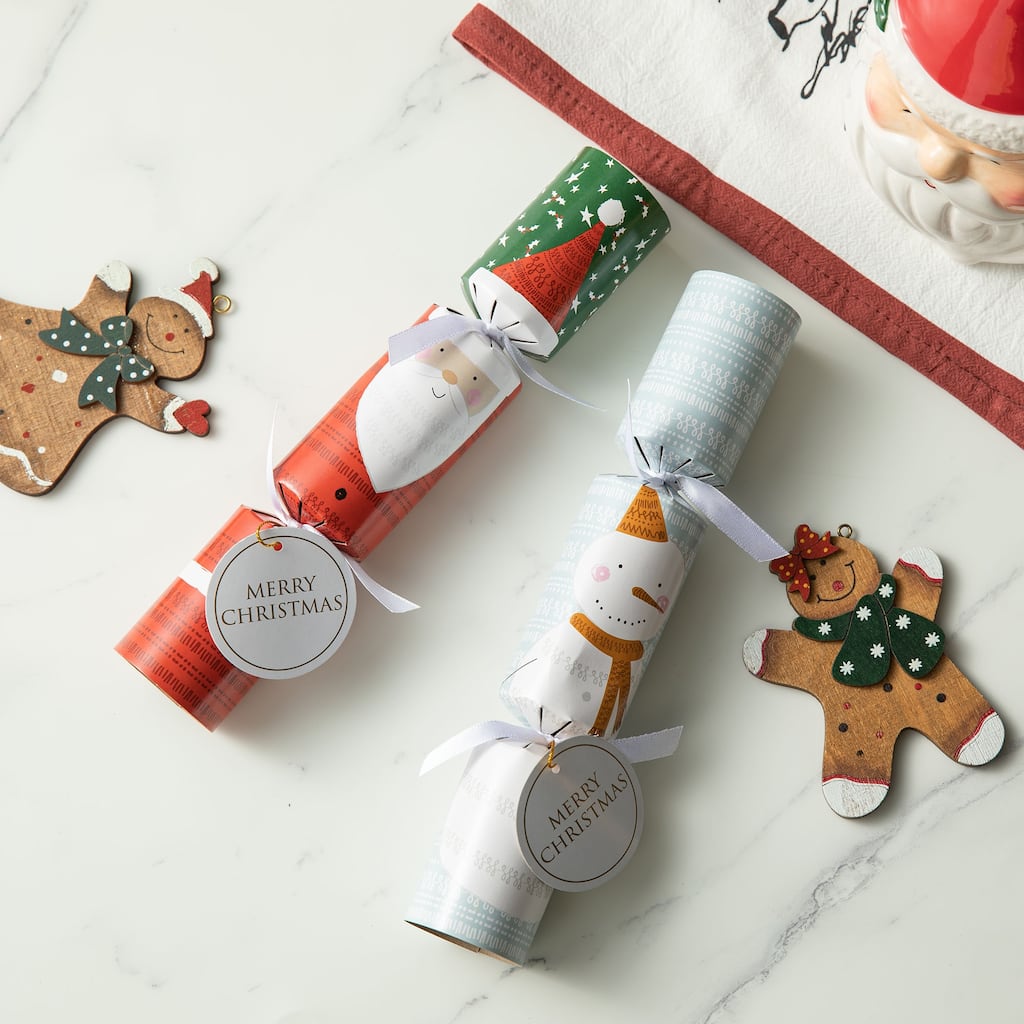Glitzhome 8 Pack Christmas Santa Snowman Party Crackers Favor Supplies with Gift Contents for Kids