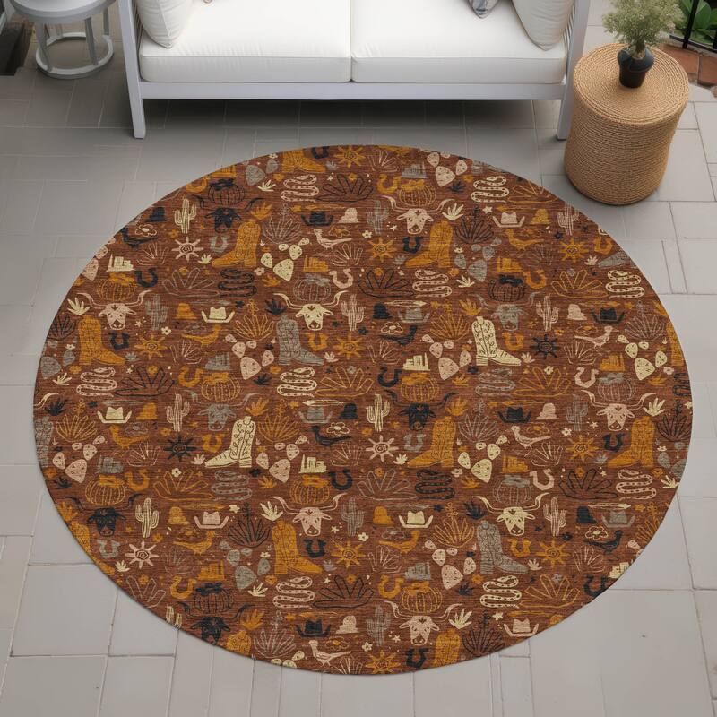 Machine Washable Indoor/ Outdoor Cowboy Dallas Chantille Rug - Brick - 8' x 8'