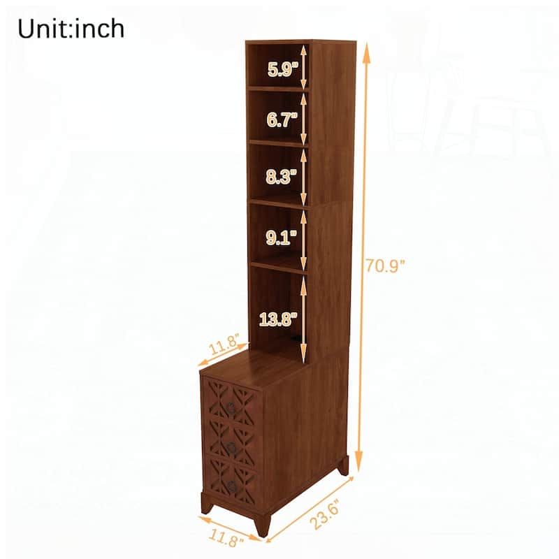 3 Drawers NightStand Corner Table with 4 Open Shelves