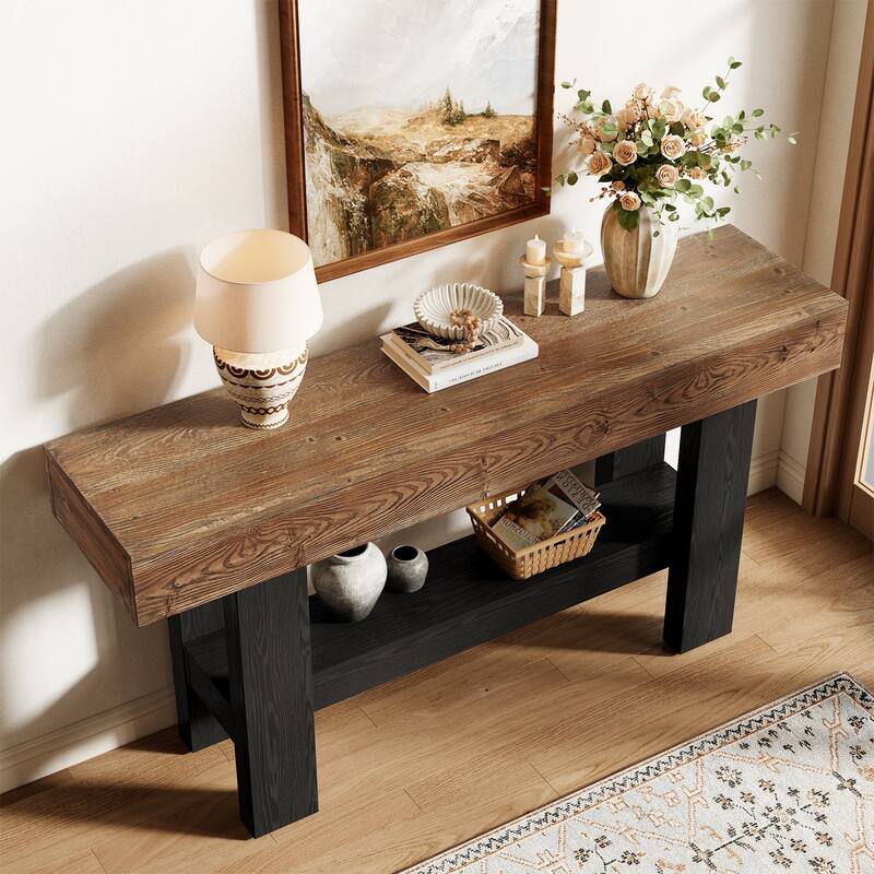 63" Long Wood Console Sofa Table with Storage for Living Room