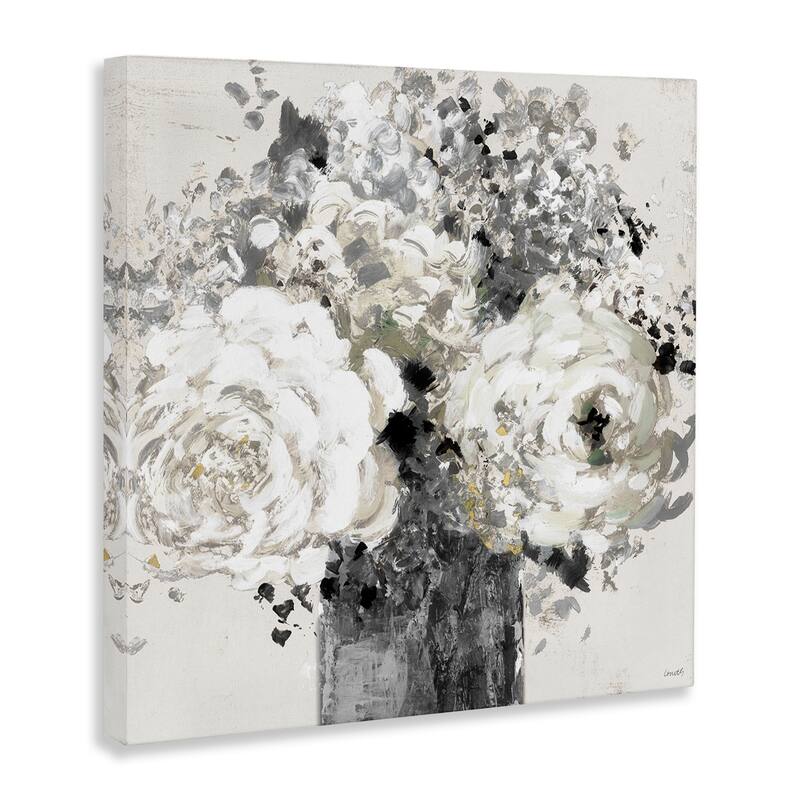 Stupell Bold Abstract Floral Arrangement Black Cream Expressive Flowers Canvas Wall Art - Grey