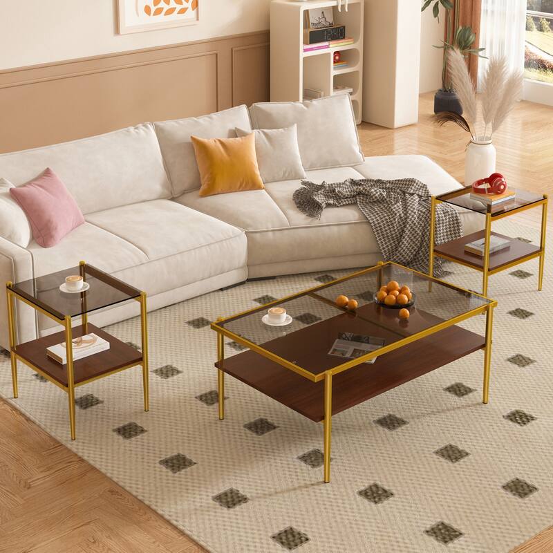 Tempered Glass Coffee Table and End tables Set of 3 - N/A - Gray