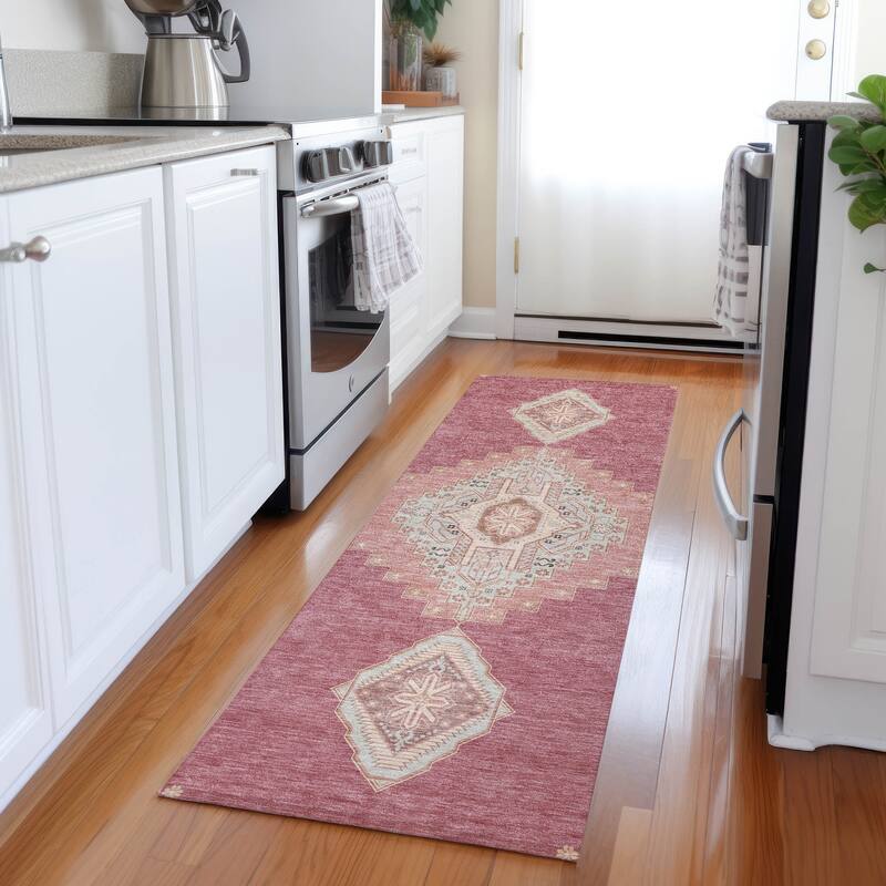Machine Washable Indoor/ Outdoor Boho Traditional Chantille Rug