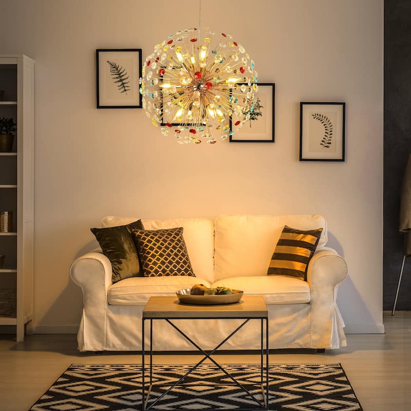 12-Light Modern Glam Sputnik Round Colorful Chandelier Globe Starburst Crystal Beaded Firework Chandelier - 21.6 in. W