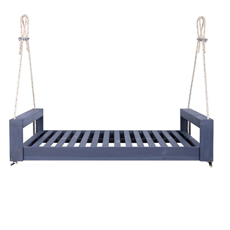 Acacia Wood Outdoor Porch Swing Bed Twin Size With Hemp Ropes