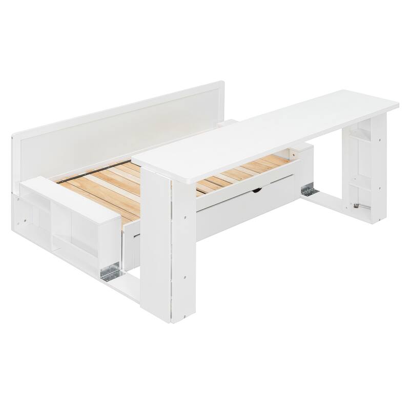 Roomfitters 4-in-1 Full Size Daybed with Desk, Storage Drawers and Hydraulic Table