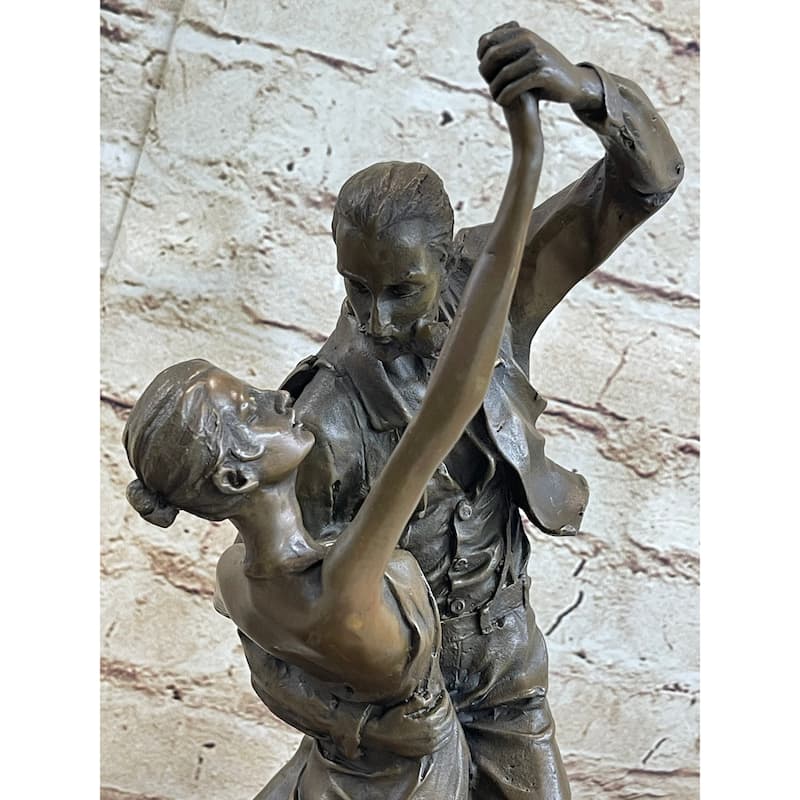 Romantic Couple Dancing Tango Waltz Bronze Metal Statue Sculpture Decor Marble Base