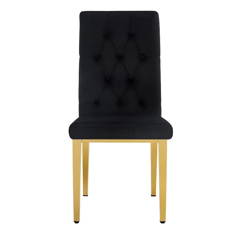 2 piece dining chairs.The gold metal legs complement the black velvet,showcasing a perfect blend