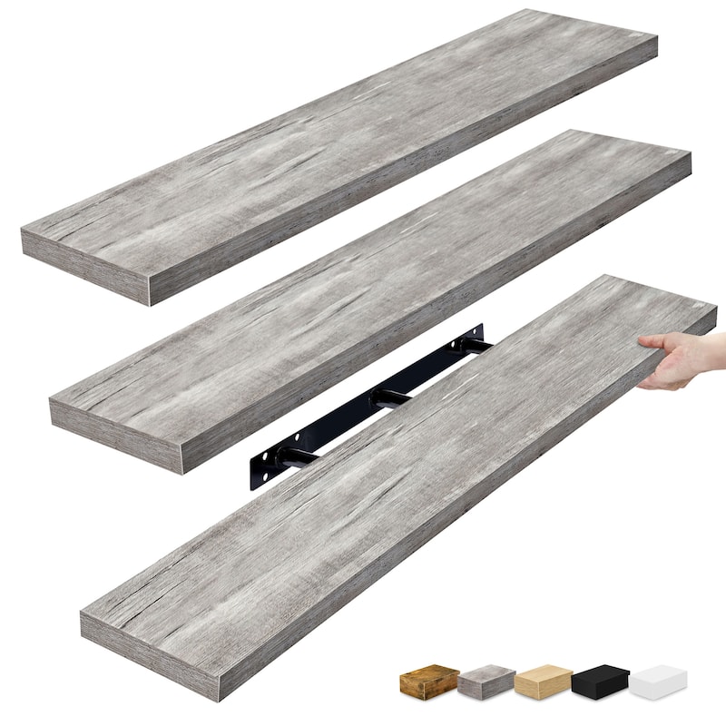 Sorbus Extra Large Floating Shelves Set of 3, Long Faux Wood Wall Mounted Floating Shelves - 9.25"L X 47” W X 1.5” H - Grey