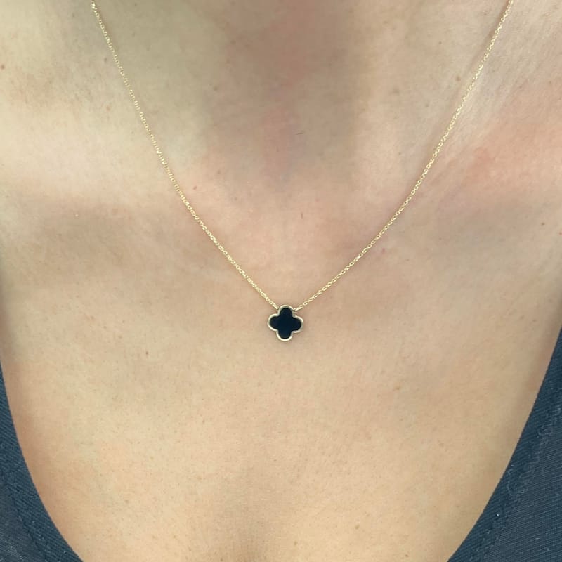 Italian Gold 14K Yellow Gold Single Clover Necklace - Made In Italy 10mm Clover 16-18 Inch Chain 1.60 grams