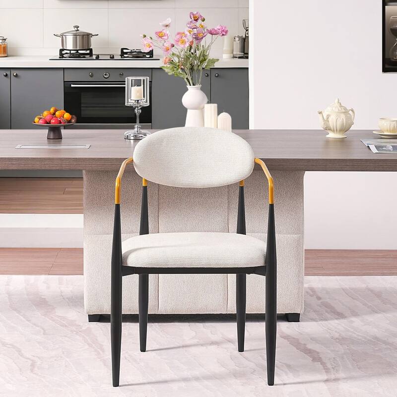 Modern Upholstered Dining Chair with Gold-Accented Armrests - 22"W x 21"D x 30"H, Ergonomic Design for Dining Room,2PCS/CTN
