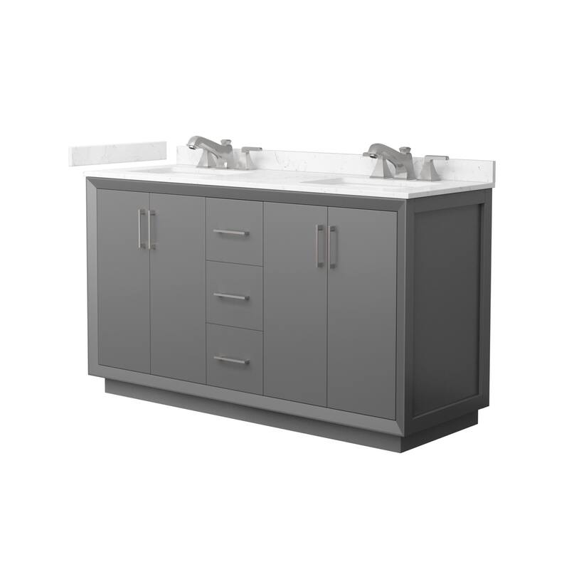 Wyndham Collection WCF4141-60D-VCA-US3MXX Strada 60" Free Standing - Dark Gray / Carrara Cultured Marble Top / Brushed