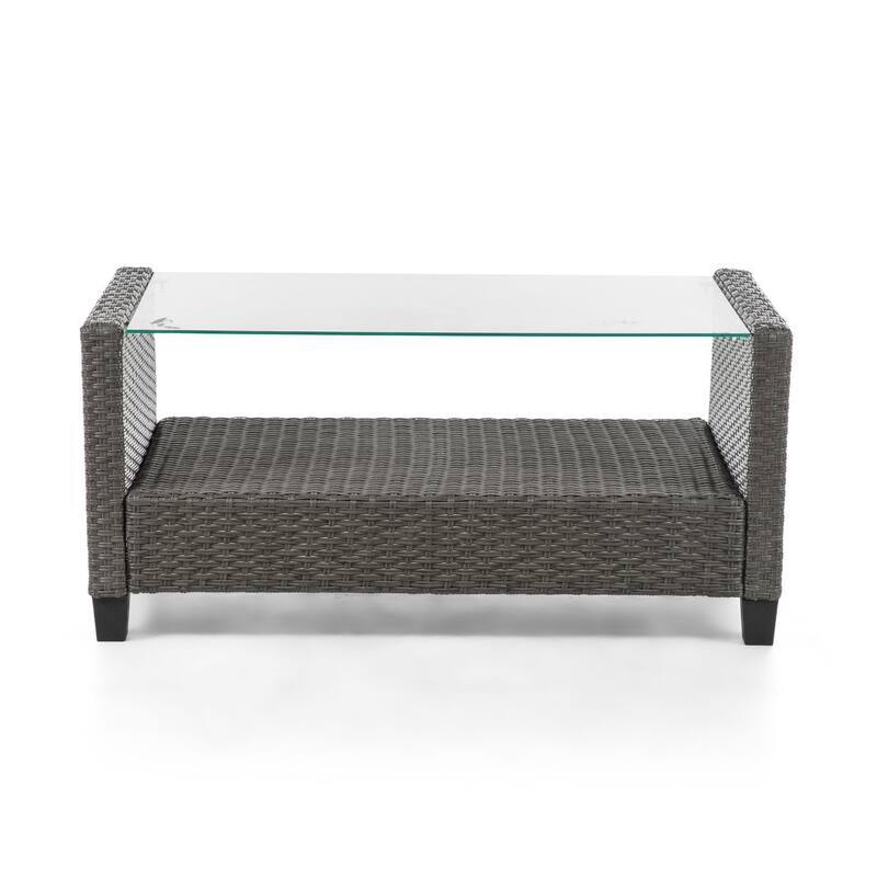 Alaya Modern Wicker and Glass Top Outdoor Coffee Table by M&L Co.