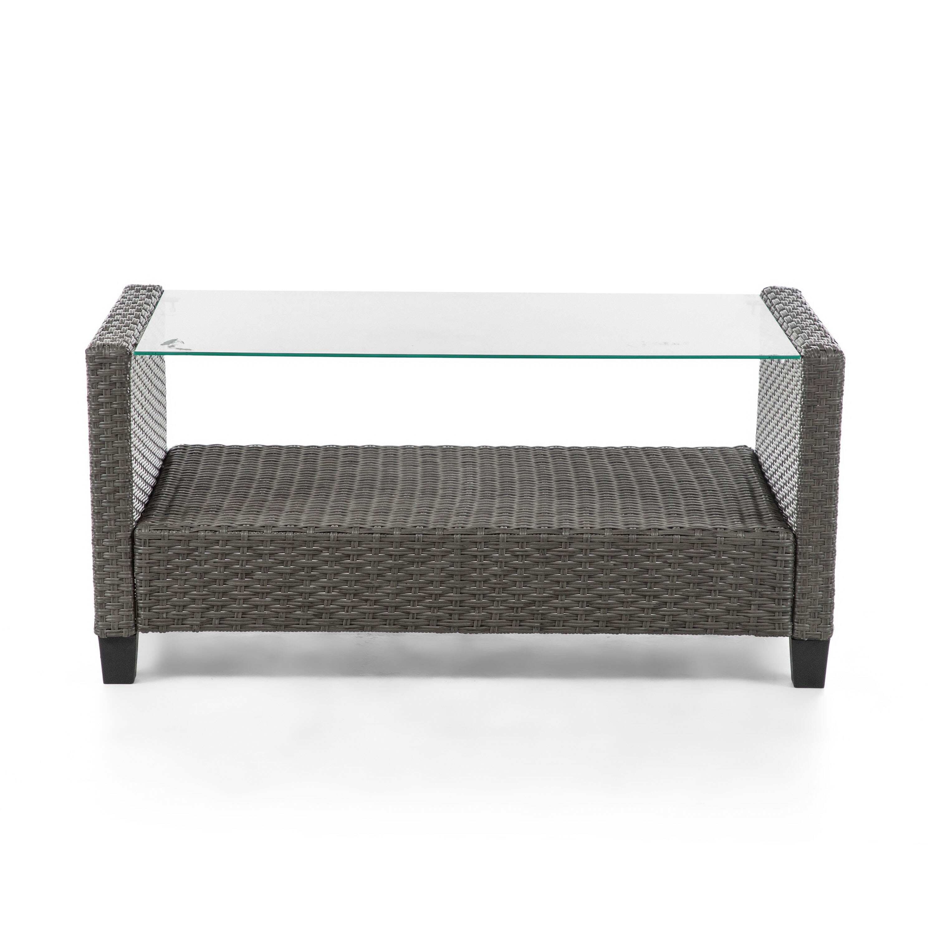 Alaya Modern Wicker and Glass Top Outdoor Coffee Table by