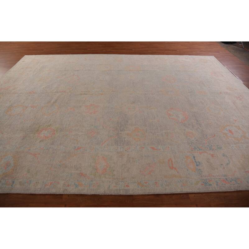 Hand Knotted Oriental 100% Wool Carpet Transitional All-Over Greys & Charcoal Oushak Area Rug - 13' 2'' X 9' 8''