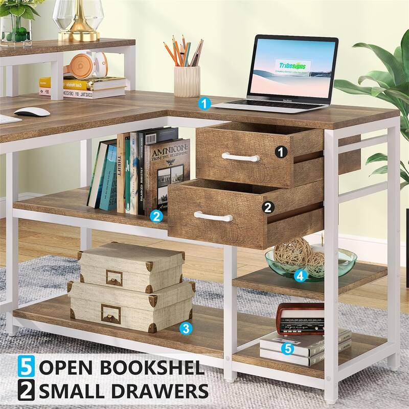 55" L-Shaped Farmhouse Office Desk