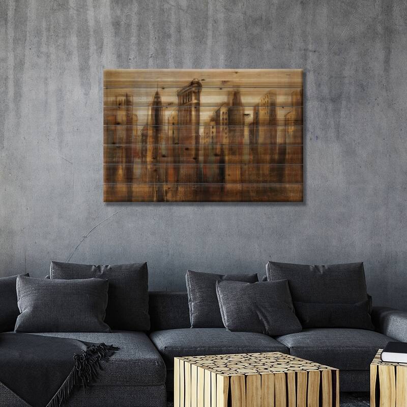 Flatiron Skyline Print On Wood by Silvia Vassileva - Multi-Color