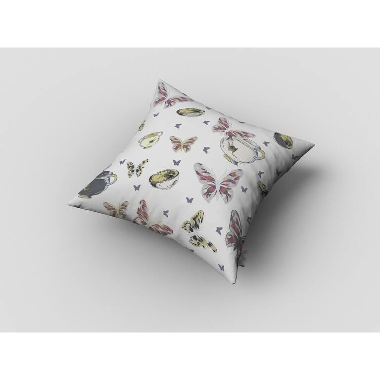 16" White Butterflies Zippered Suede Throw Pillow