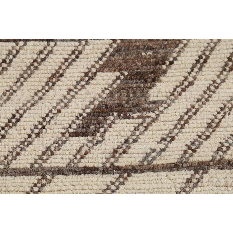 Ivory Moroccan Runner Rug Handmade Wool Carpet - 3'10"x 12'7"